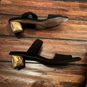 Stuart Weitzman Black Heels with Gold Accent